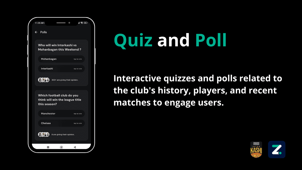 InterKashi Football Club App Quiz and Poll built by ZenDot