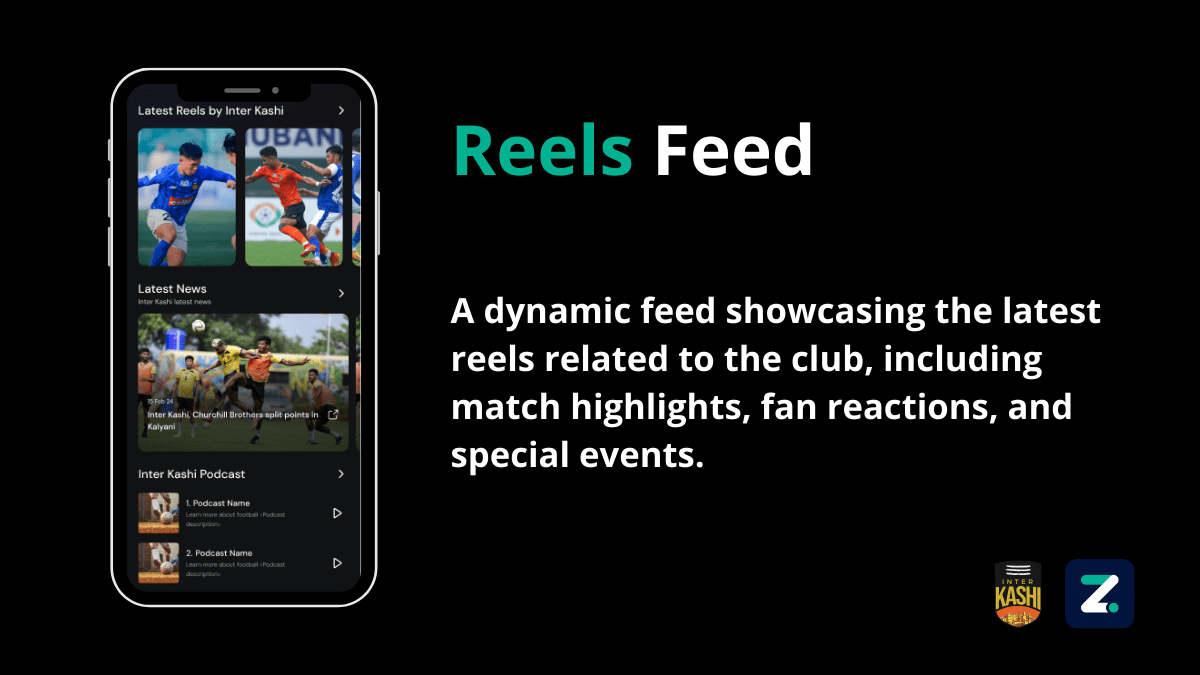 InterKashi Football Club App Reels Feed built by ZenDot