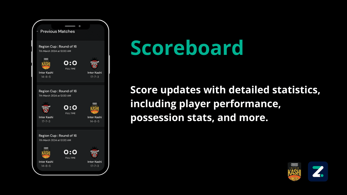 InterKashi Football Club App Scoreboard built by ZenDot